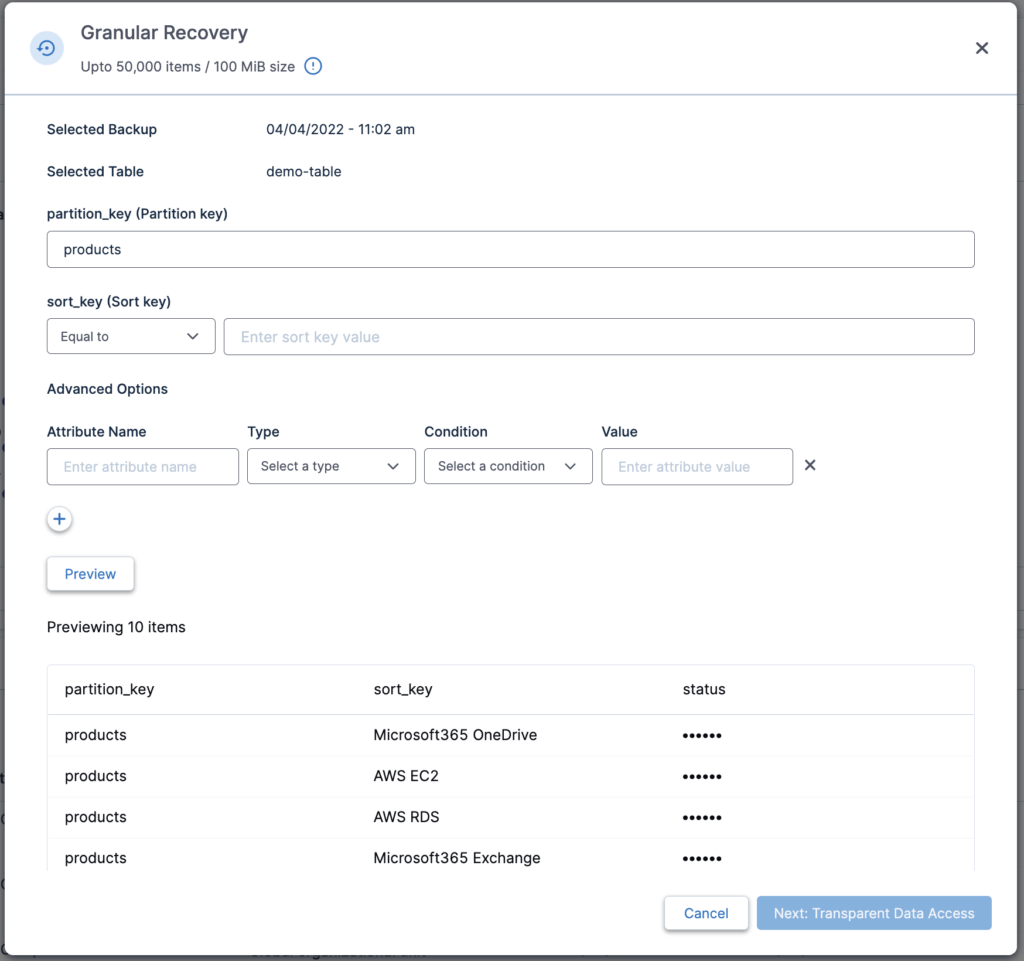 DynamoDB Granular Recovery