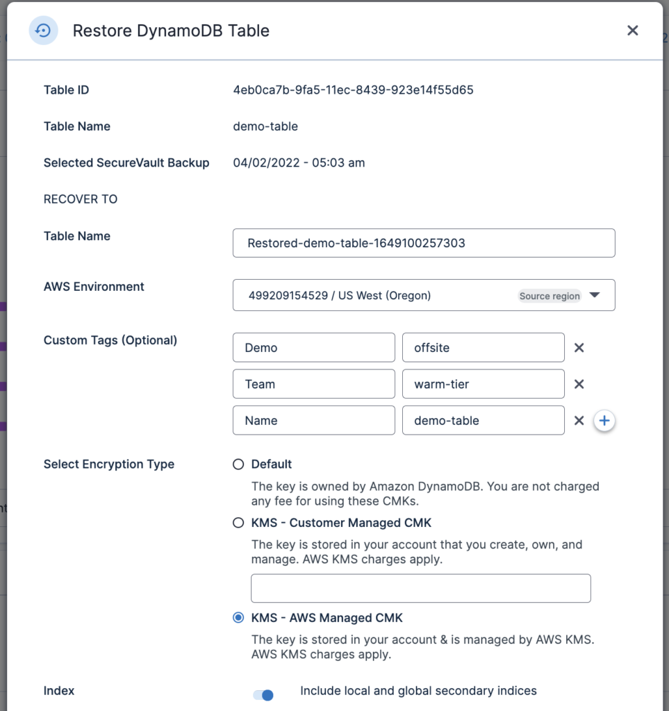 Restore DynamoDB Table